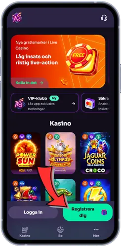 Knappen Registrera dig på casinots startsida inför spel på Le Vampire