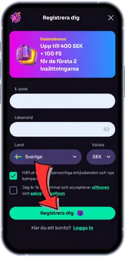 Registreringsformulär med bonus som kan användas på Le Vampire